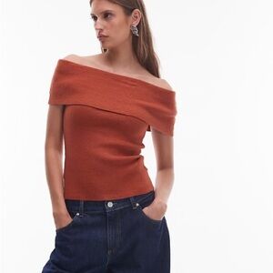 Off-the-Shoulder Ribbed Top in Rust